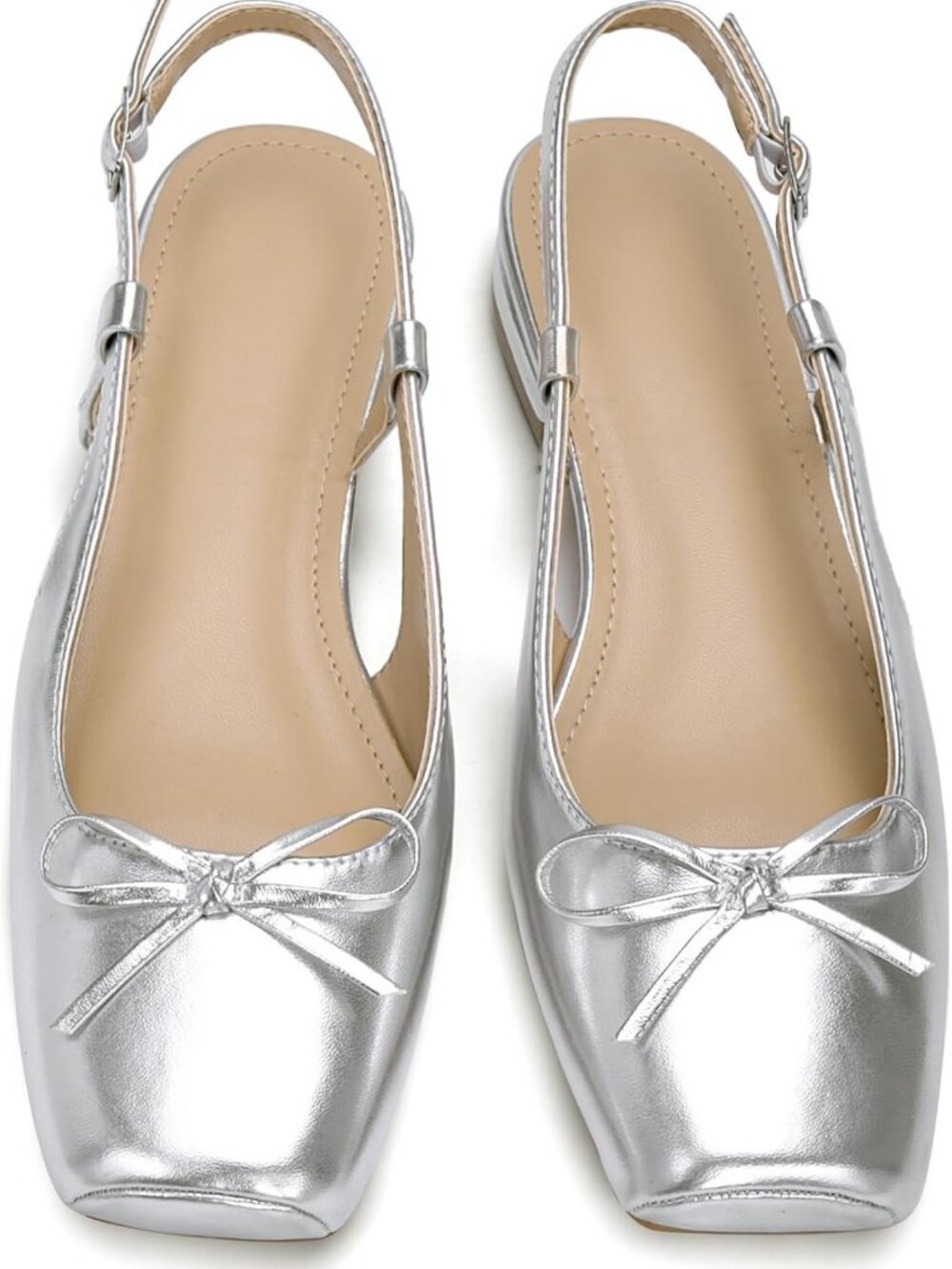 Chic Women's Ballet Flats Slingbacks with Square Toe & Bow, Dressy Knit Shoes